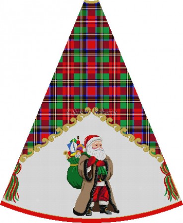 click here to view larger image of Santa in Brown Coat with Toy  Bag On Back - Tartan Santa Tree Skirt (hand painted canvases)