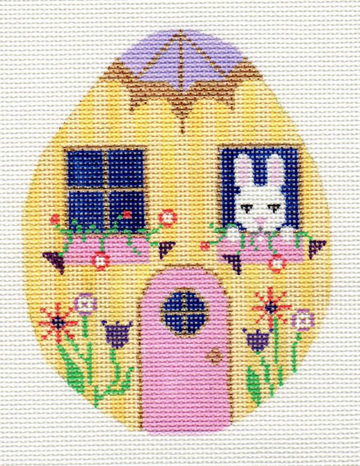 click here to view larger image of Floral Egg w/Bunny House (hand painted canvases)