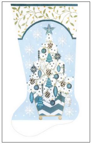 click here to view larger image of Snowy Tree Sock (hand painted canvases)
