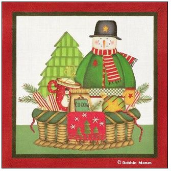 click here to view larger image of Stiped Scarf Snowman Basket (hand painted canvases)