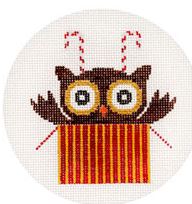 click here to view larger image of Present Owl with Candy Canes (hand painted canvases)