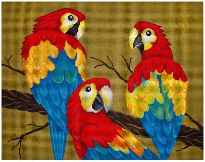 click here to view larger image of Three Parrots in Tree (hand painted canvases)