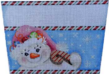 click here to view larger image of Snowlady/Pink Hat Stocking Cuff (hand painted canvases)