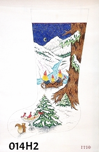 click here to view larger image of Three Girl Gnomes/Night Snow Scene  Stocking (hand painted canvases)