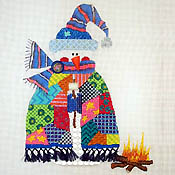 click here to view larger image of Patchwork Snowman Roasting Marshmallows (hand painted canvases)
