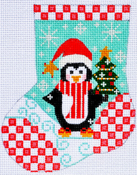 click here to view larger image of Penguin w/Tree Mini Stocking (hand painted canvases)