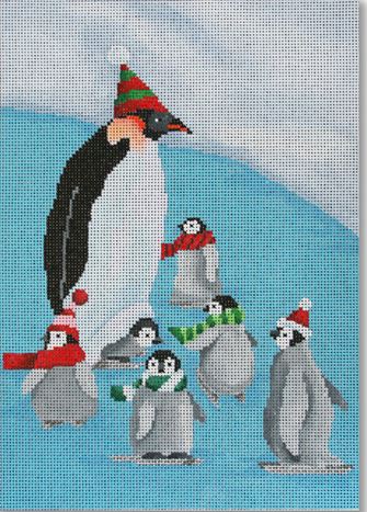 click here to view larger image of Papa Penguin with Babies (hand painted canvases)
