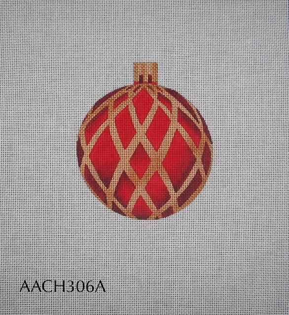 click here to view larger image of Reds with Gold Cage Christmas Ball (hand painted canvases)