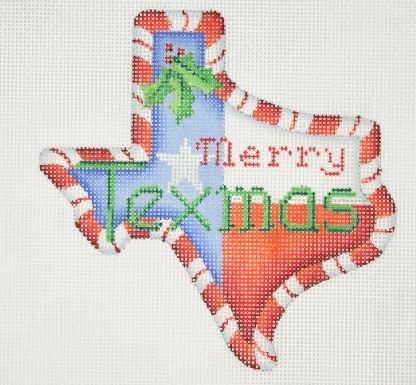 click here to view larger image of Texas Shape / Candy Cane Border / Merry Texmas  (hand painted canvases)
