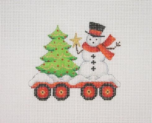 click here to view larger image of Christmas Train - Flat Car with Tree and Snowman (hand painted canvases)