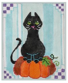 click here to view larger image of Tall Cat Poses on Pumpkin (hand painted canvases)