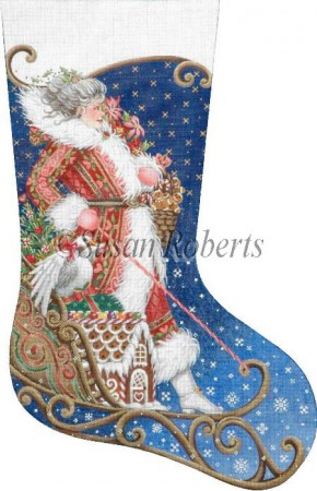 click here to view larger image of Mrs Santa Sleds In Stocking (hand painted canvases)