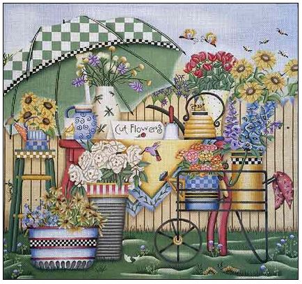 click here to view larger image of Flower Cart (hand painted canvases)