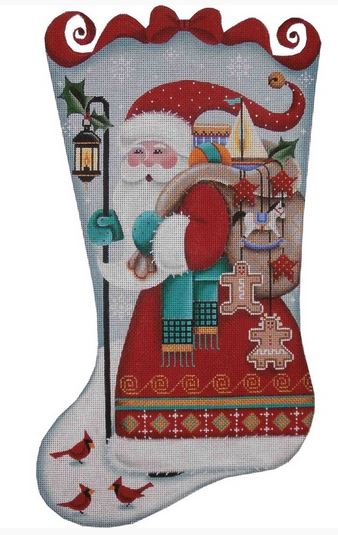 click here to view larger image of Folk Santa Stocking - 13ct (hand painted canvases)