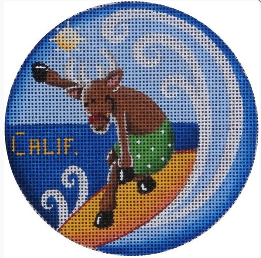 click here to view larger image of Reindeer Surfer Ornament (hand painted canvases)
