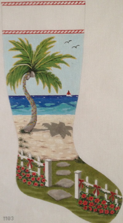 click here to view larger image of Seaside Christmas Stocking (hand painted canvases)