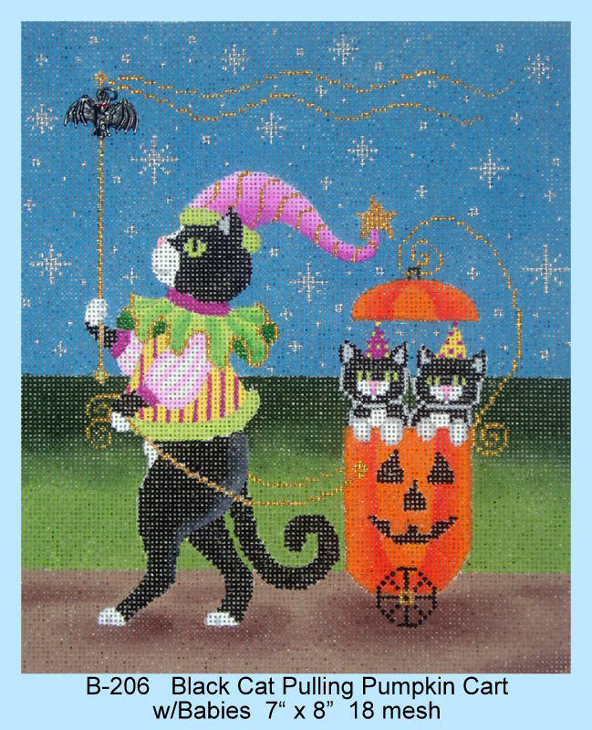 click here to view larger image of Black Cat Pulling Pumpkin Cart With Babies (hand painted canvases)