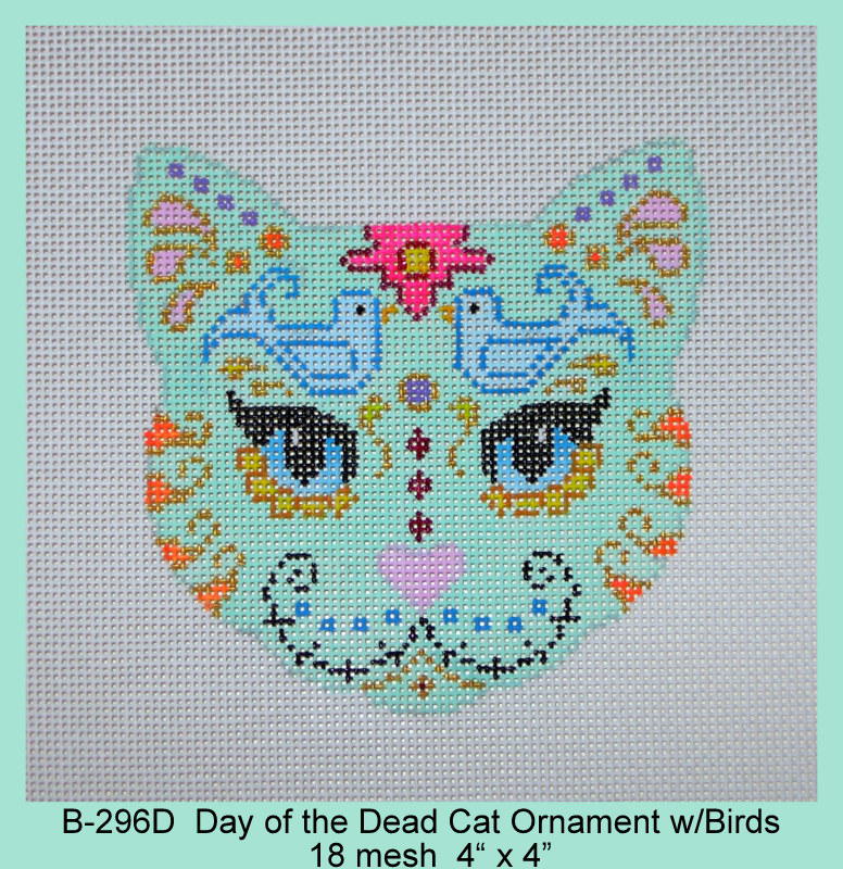 click here to view larger image of Day of the Dead Cat Ornament With Birds (hand painted canvases)