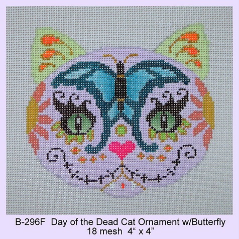 click here to view larger image of Day of the Dead Cat Ornament With Butterfly (hand painted canvases)