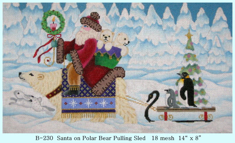 click here to view larger image of Santa on Polar Bear Pulling Sled (hand painted canvases)