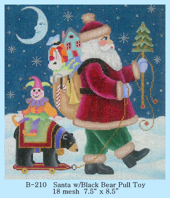 click here to view larger image of Santa with Black Bear Pull Toy (hand painted canvases)