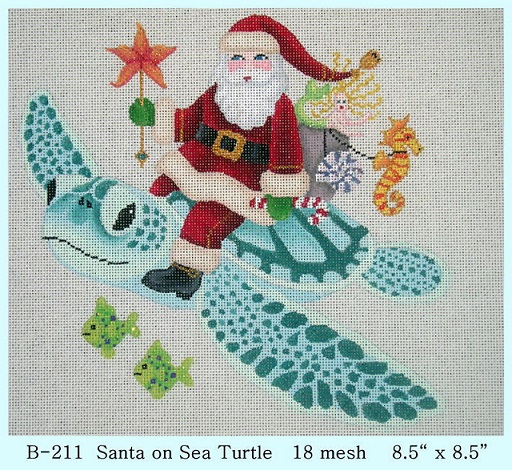 click here to view larger image of Santa on Sea Turtle (hand painted canvases)