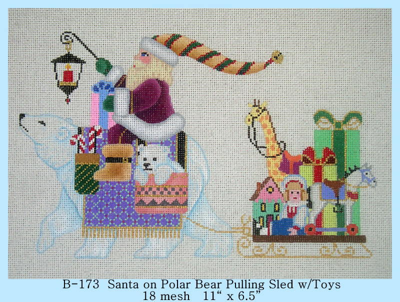 click here to view larger image of Santa on Polar Bear Pulling Sled with Toys (hand painted canvases)