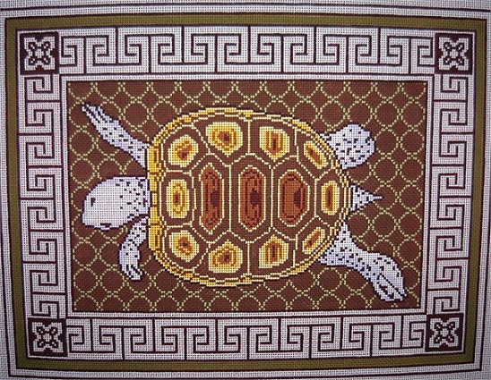 click here to view larger image of Tortise w/Geometric Background (hand painted canvases)