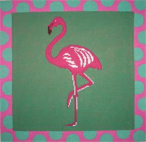 click here to view larger image of Pink Flamingo and Green Polka Dots (hand painted canvases)