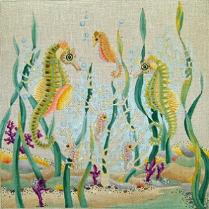 click here to view larger image of Seahorses Pillow (hand painted canvases)