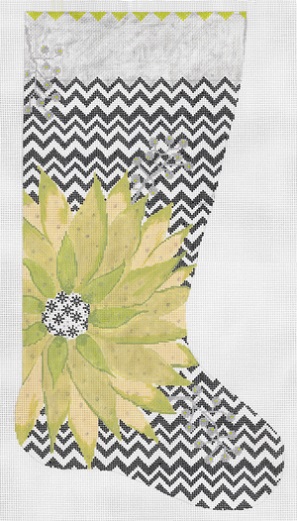 click here to view larger image of Green Poinsettia Stocking (hand painted canvases)