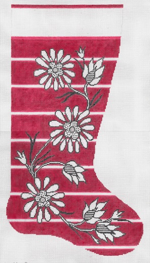 click here to view larger image of Red Floral Stocking (hand painted canvases)