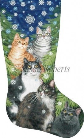 click here to view larger image of Cats and Snowflakes Stocking (hand painted canvases)