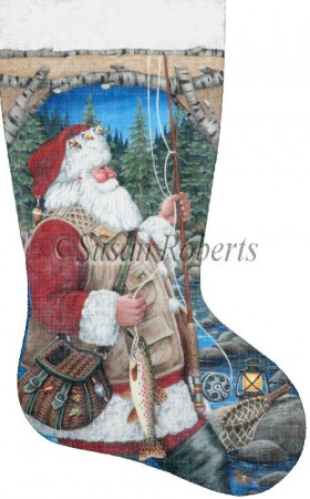 click here to view larger image of Santa Fly Fishing Stocking - 18ct (hand painted canvases)