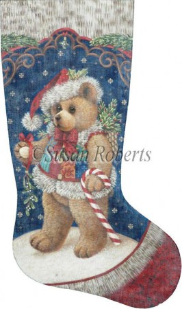 click here to view larger image of Patchwork Teddy Stocking - 18ct (hand painted canvases)