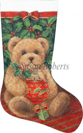 click here to view larger image of Holly Bear Stocking - 18ct (hand painted canvases)