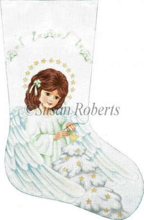 click here to view larger image of Angel and Christmas Tree Stocking (hand painted canvases)
