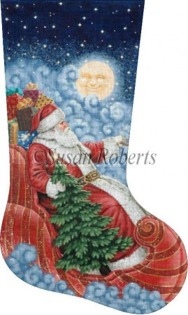 click here to view larger image of Moonlight Santa Stocking - 18ct (hand painted canvases)