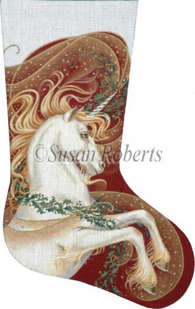 click here to view larger image of Christmas Unicorn Stocking (hand painted canvases)