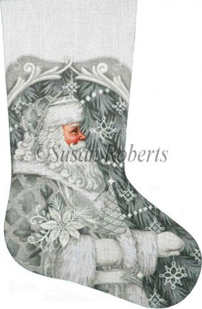 click here to view larger image of Silver Santa Stocking (hand painted canvases)