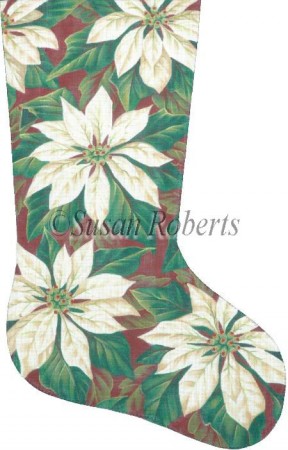 click here to view larger image of White Poinsettia Stocking (hand painted canvases)
