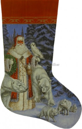 click here to view larger image of Arctic Red Coat Santa In Forest Stocking (hand painted canvases)