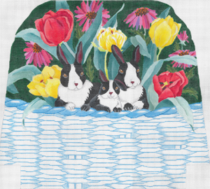 click here to view larger image of Bunnies In A Basket With Flowers (hand painted canvases)