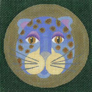 click here to view larger image of Leopard Coaster - Blue (hand painted canvases)