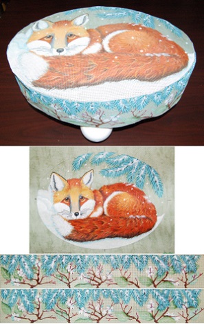 click here to view larger image of Snowy Red Fox Footstool Oval (hand painted canvases)