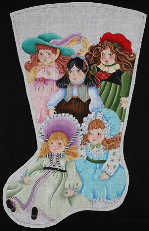 click here to view larger image of Vintage Dolls Stocking (hand painted canvases)
