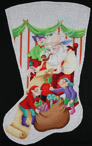 click here to view larger image of Santas Christmas Cat Nap Stocking (hand painted canvases)