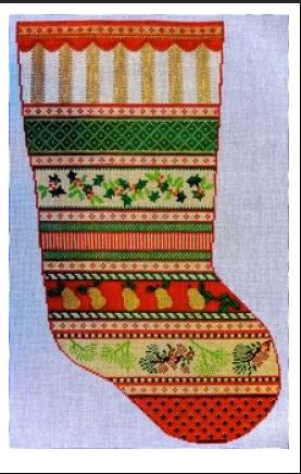 click here to view larger image of Missy's Stocking - Band Sampler  (hand painted canvases)