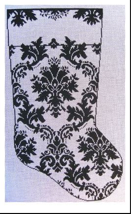 click here to view larger image of GG's Damask Stocking (hand painted canvases)