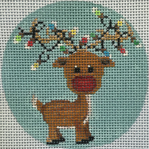 click here to view larger image of Reindeer and Lights Ornament (hand painted canvases)